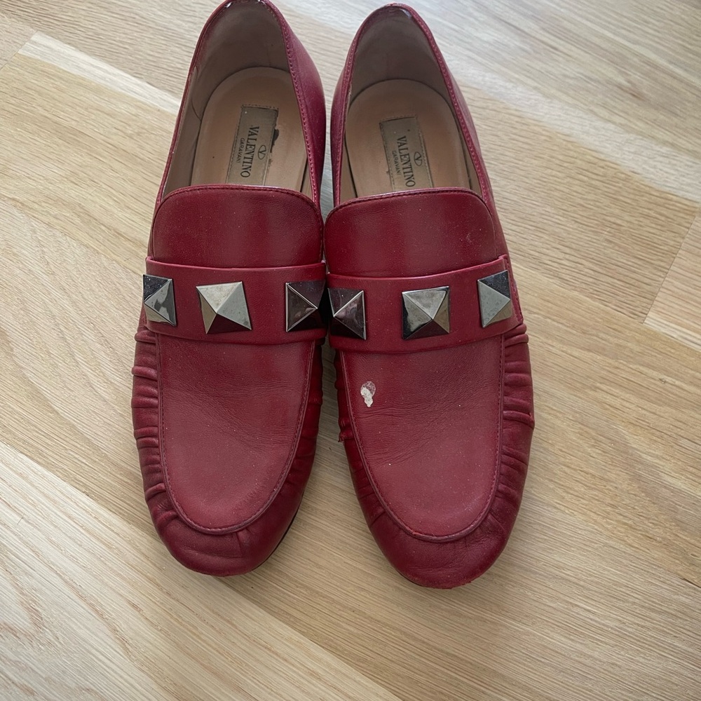 Valentino Red Loafers with Stud Accents size 38